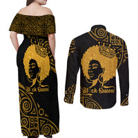Educated Black Queen Couples Matching Off Shoulder Maxi Dress and Long Sleeve Button Shirts African Women - Wonder Print Shop