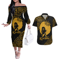 Educated Black Queen Couples Matching Off The Shoulder Long Sleeve Dress and Hawaiian Shirt African Women - Wonder Print Shop