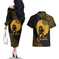 Educated Black Queen Couples Matching Off The Shoulder Long Sleeve Dress and Hawaiian Shirt African Women - Wonder Print Shop