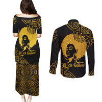Educated Black Queen Couples Matching Puletasi Dress and Long Sleeve Button Shirts African Women - Wonder Print Shop