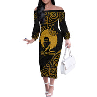 Educated Black Queen Family Matching Off Shoulder Long Sleeve Dress and Hawaiian Shirt African Women - Wonder Print Shop
