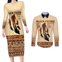 Black Father Couples Matching Long Sleeve Bodycon Dress and Long Sleeve Button Shirts African Father with Son and Daughter - Wonder Print Shop