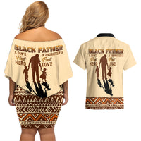 Black Father Couples Matching Off Shoulder Short Dress and Hawaiian Shirt African Father with Son and Daughter - Wonder Print Shop