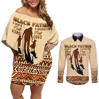 Black Father Couples Matching Off Shoulder Short Dress and Long Sleeve Button Shirts African Father with Son and Daughter - Wonder Print Shop