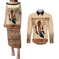 Black Father Couples Matching Puletasi Dress and Long Sleeve Button Shirts African Father with Son and Daughter - Wonder Print Shop