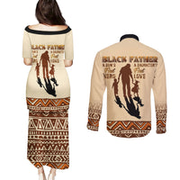 Black Father Couples Matching Puletasi Dress and Long Sleeve Button Shirts African Father with Son and Daughter - Wonder Print Shop