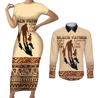 Black Father Couples Matching Short Sleeve Bodycon Dress and Long Sleeve Button Shirts African Father with Son and Daughter - Wonder Print Shop