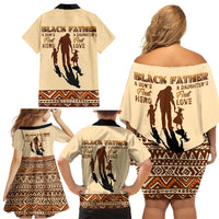 Black Father Family Matching Off Shoulder Short Dress and Hawaiian Shirt African Father with Son and Daughter - Wonder Print Shop