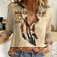 Black Father Women Casual Shirt African Father with Son and Daughter - Wonder Print Shop