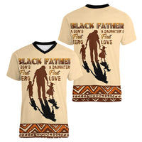 Black Father Women V Neck T Shirt African Father with Son and Daughter - Wonder Print Shop