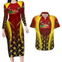 Personalised Guyana Cricket Amazon Warriors Couples Matching Long Sleeve Bodycon Dress and Hawaiian Shirt Unleashing the Power Battle Mode