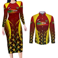 Personalised Guyana Cricket Amazon Warriors Couples Matching Long Sleeve Bodycon Dress and Long Sleeve Button Shirt Unleashing the Power Battle Mode