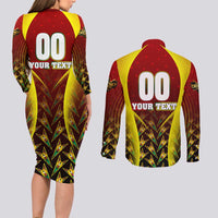 Personalised Guyana Cricket Amazon Warriors Couples Matching Long Sleeve Bodycon Dress and Long Sleeve Button Shirt Unleashing the Power Battle Mode