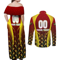 Personalised Guyana Cricket Amazon Warriors Couples Matching Off Shoulder Maxi Dress and Long Sleeve Button Shirt Unleashing the Power Battle Mode