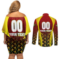Personalised Guyana Cricket Amazon Warriors Couples Matching Off Shoulder Short Dress and Long Sleeve Button Shirt Unleashing the Power Battle Mode