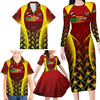 Personalised Guyana Cricket Amazon Warriors Family Matching Long Sleeve Bodycon Dress and Hawaiian Shirt Unleashing the Power Battle Mode