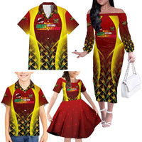 Personalised Guyana Cricket Amazon Warriors Family Matching Off The Shoulder Long Sleeve Dress and Hawaiian Shirt Unleashing the Power Battle Mode