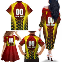 Personalised Guyana Cricket Amazon Warriors Family Matching Off The Shoulder Long Sleeve Dress and Hawaiian Shirt Unleashing the Power Battle Mode