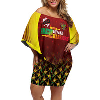 Personalised Guyana Cricket Amazon Warriors Family Matching Off Shoulder Short Dress and Hawaiian Shirt Unleashing the Power Battle Mode