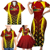 Personalised Guyana Cricket Amazon Warriors Family Matching Short Sleeve Bodycon Dress and Hawaiian Shirt Unleashing the Power Battle Mode
