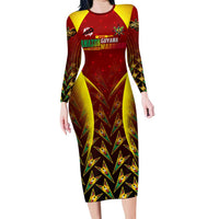 Personalised Guyana Cricket Amazon Warriors Long Sleeve Bodycon Dress Unleashing the Power Battle Mode