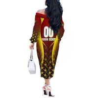 Personalised Guyana Cricket Amazon Warriors Off The Shoulder Long Sleeve Dress Unleashing the Power Battle Mode