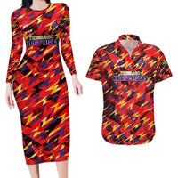 Personalised Trinidad and Tobago Cricket Knight Riders Couples Matching Long Sleeve Bodycon Dress and Hawaiian Shirt Trinbago’s Thunder Charge