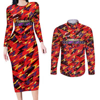 Personalised Trinidad and Tobago Cricket Knight Riders Couples Matching Long Sleeve Bodycon Dress and Long Sleeve Button Shirt Trinbago’s Thunder Charge