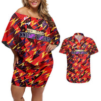 Personalised Trinidad and Tobago Cricket Knight Riders Couples Matching Off Shoulder Short Dress and Hawaiian Shirt Trinbago’s Thunder Charge