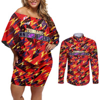Personalised Trinidad and Tobago Cricket Knight Riders Couples Matching Off Shoulder Short Dress and Long Sleeve Button Shirt Trinbago’s Thunder Charge
