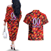 Personalised Trinidad and Tobago Cricket Knight Riders Couples Matching Off The Shoulder Long Sleeve Dress and Hawaiian Shirt Trinbago’s Thunder Charge
