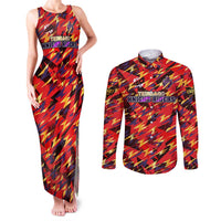 Personalised Trinidad and Tobago Cricket Knight Riders Couples Matching Tank Maxi Dress and Long Sleeve Button Shirt Trinbago’s Thunder Charge
