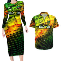 Personalised Jamaica Cricket Tallawahs Couples Matching Long Sleeve Bodycon Dress and Hawaiian Shirt Striking with Reggae Firepower