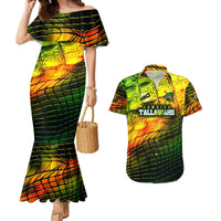 Personalised Jamaica Cricket Tallawahs Couples Matching Mermaid Dress and Hawaiian Shirt Striking with Reggae Firepower