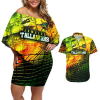 Personalised Jamaica Cricket Tallawahs Couples Matching Off Shoulder Short Dress and Hawaiian Shirt Striking with Reggae Firepower