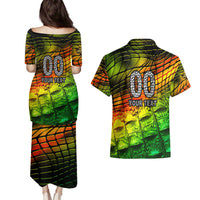 Personalised Jamaica Cricket Tallawahs Couples Matching Puletasi and Hawaiian Shirt Striking with Reggae Firepower