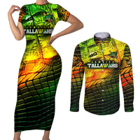 Personalised Jamaica Cricket Tallawahs Couples Matching Short Sleeve Bodycon Dress and Long Sleeve Button Shirt Striking with Reggae Firepower