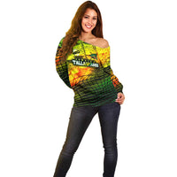 Personalised Jamaica Cricket Tallawahs Off Shoulder Sweater Striking with Reggae Firepower