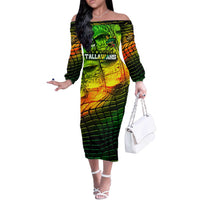 Personalised Jamaica Cricket Tallawahs Off The Shoulder Long Sleeve Dress Striking with Reggae Firepower