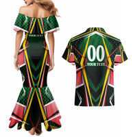 Personalised St Kitts and Nevis Cricket Patriots Couples Matching Mermaid Dress and Hawaiian Shirt Rising with Caribbean Battlefield