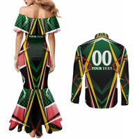 Personalised St Kitts and Nevis Cricket Patriots Couples Matching Mermaid Dress and Long Sleeve Button Shirt Rising with Caribbean Battlefield