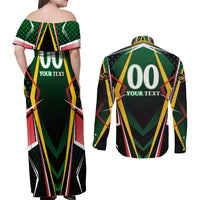 Personalised St Kitts and Nevis Cricket Patriots Couples Matching Off Shoulder Maxi Dress and Long Sleeve Button Shirt Rising with Caribbean Battlefield