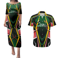 Personalised St Kitts and Nevis Cricket Patriots Couples Matching Puletasi and Hawaiian Shirt Rising with Caribbean Battlefield