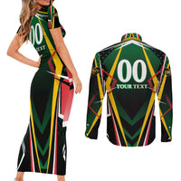Personalised St Kitts and Nevis Cricket Patriots Couples Matching Short Sleeve Bodycon Dress and Long Sleeve Button Shirt Rising with Caribbean Battlefield