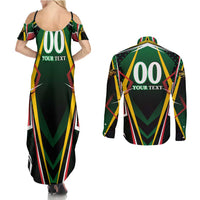 Personalised St Kitts and Nevis Cricket Patriots Couples Matching Summer Maxi Dress and Long Sleeve Button Shirt Rising with Caribbean Battlefield