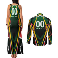 Personalised St Kitts and Nevis Cricket Patriots Couples Matching Tank Maxi Dress and Long Sleeve Button Shirt Rising with Caribbean Battlefield