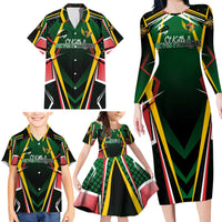 Personalised St Kitts and Nevis Cricket Patriots Family Matching Long Sleeve Bodycon Dress and Hawaiian Shirt Rising with Caribbean Battlefield