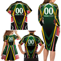 Personalised St Kitts and Nevis Cricket Patriots Family Matching Long Sleeve Bodycon Dress and Hawaiian Shirt Rising with Caribbean Battlefield