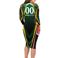 Personalised St Kitts and Nevis Cricket Patriots Family Matching Long Sleeve Bodycon Dress and Hawaiian Shirt Rising with Caribbean Battlefield