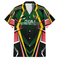 Personalised St Kitts and Nevis Cricket Patriots Family Matching Off The Shoulder Long Sleeve Dress and Hawaiian Shirt Rising with Caribbean Battlefield